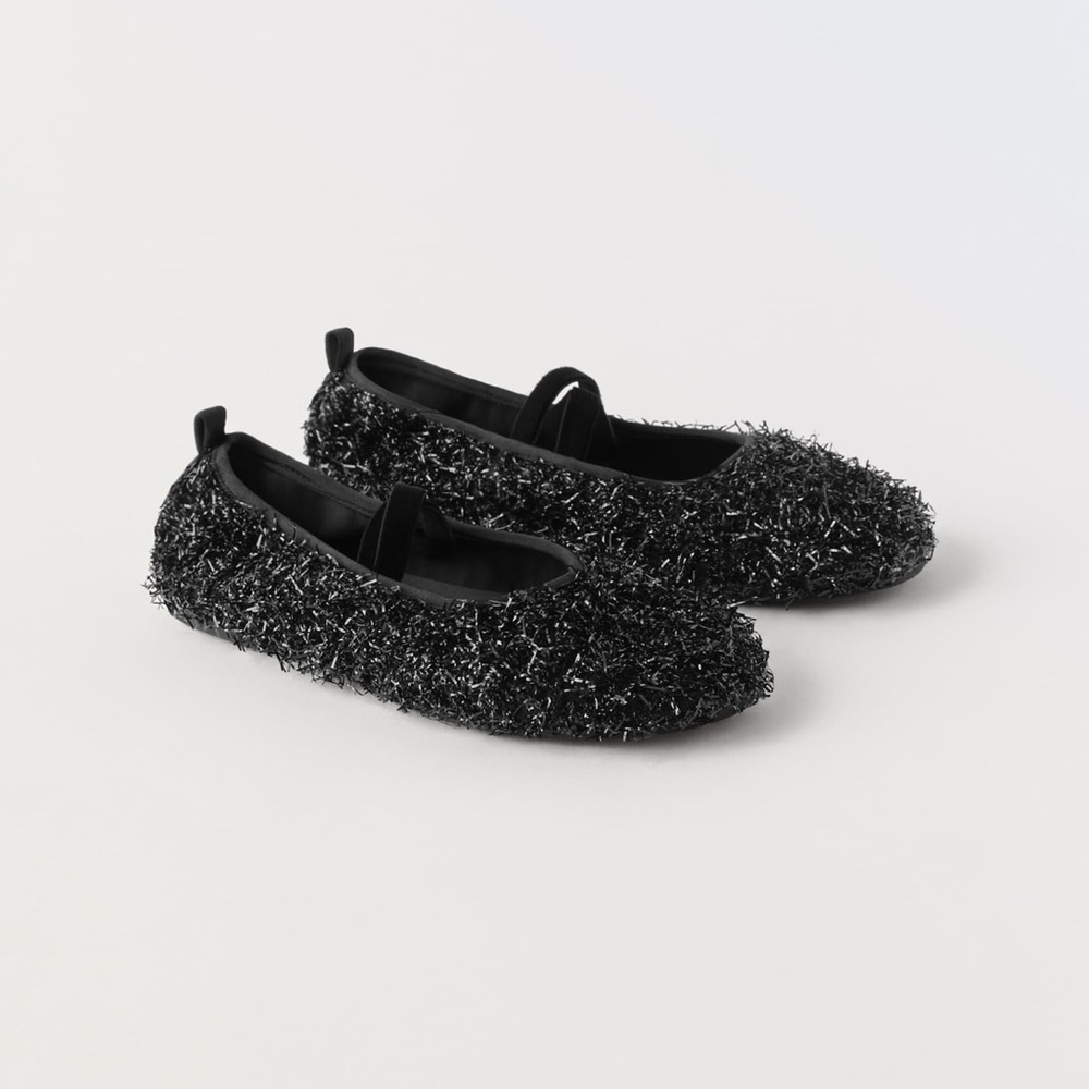 ZARA GIRL BLACK  SHOES TINSEL BALLET FLATS